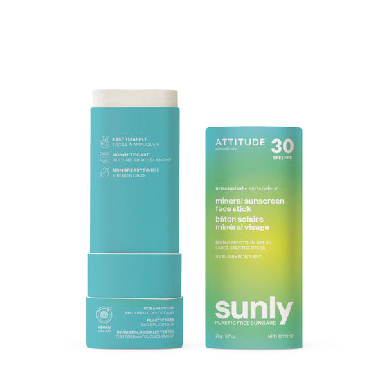 ATTITUDE SUNLY Sunscreen face stick – SPF 30 – Unscented 20g