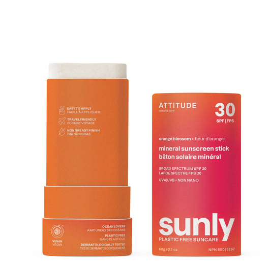 ATTITUDE SUNLY Sunscreen stick – SPF 30 – Orange blossom 60g