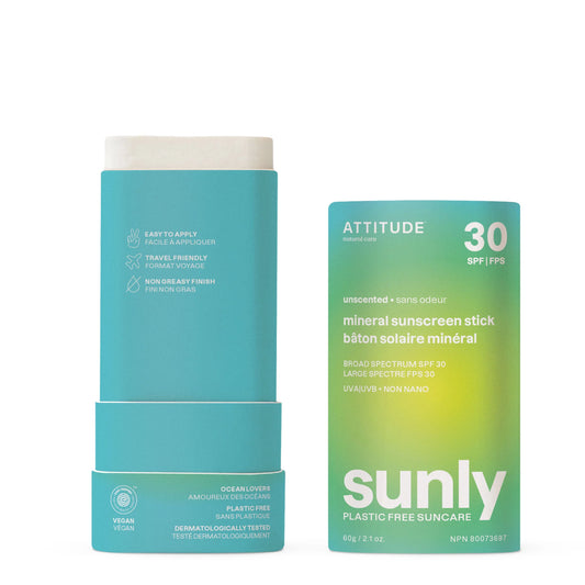 ATTITUDE SUNLY Sunscreen stick – SPF 30 – Unscented 60g