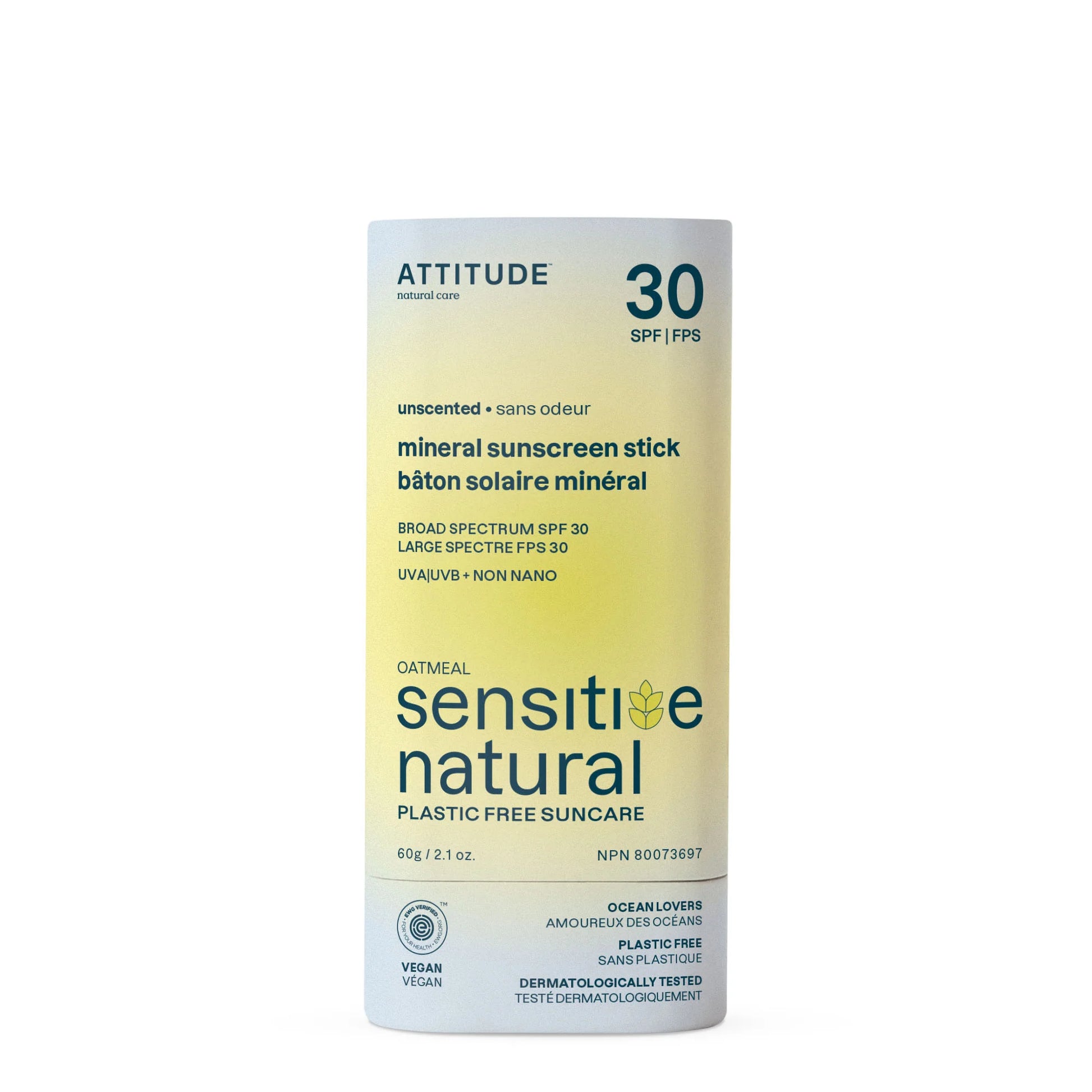 ATTITUDE SUNLY Oatmeal Sensitive Natural – Sunscreen stick – SPF 30 – Unscented 60g