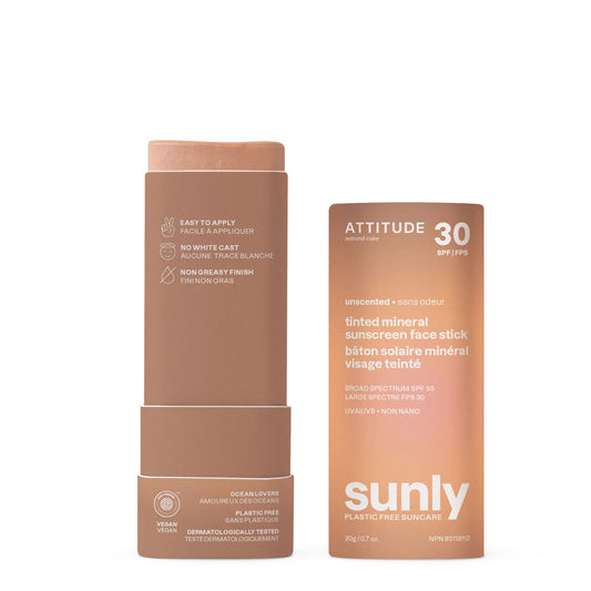 ATTITUDE SUNLY Tinted sunscreen face stick – SPF 30 – Unscented 20g